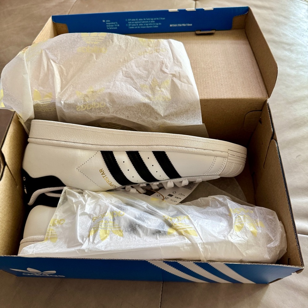Adidas Superstar White and Black Sneakers, Women’s U.S. size 10, brand new